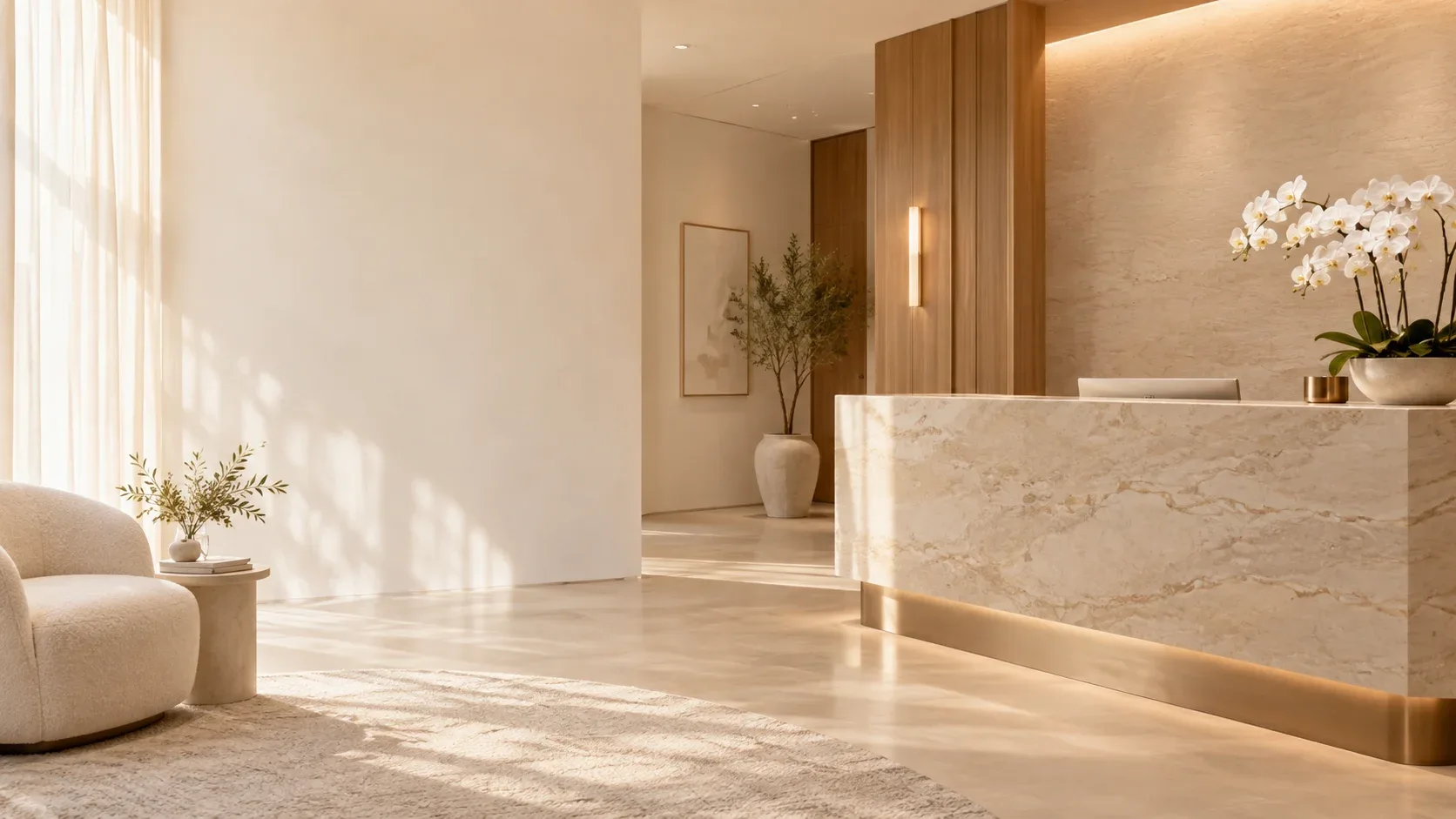 A bright, simple waiting area — representative image of the space